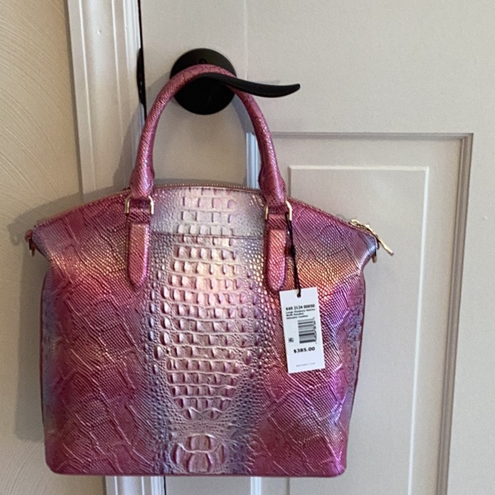 Brahmin Pink and Purple Satchel with Crocodile Texture - Picture 15 of 15